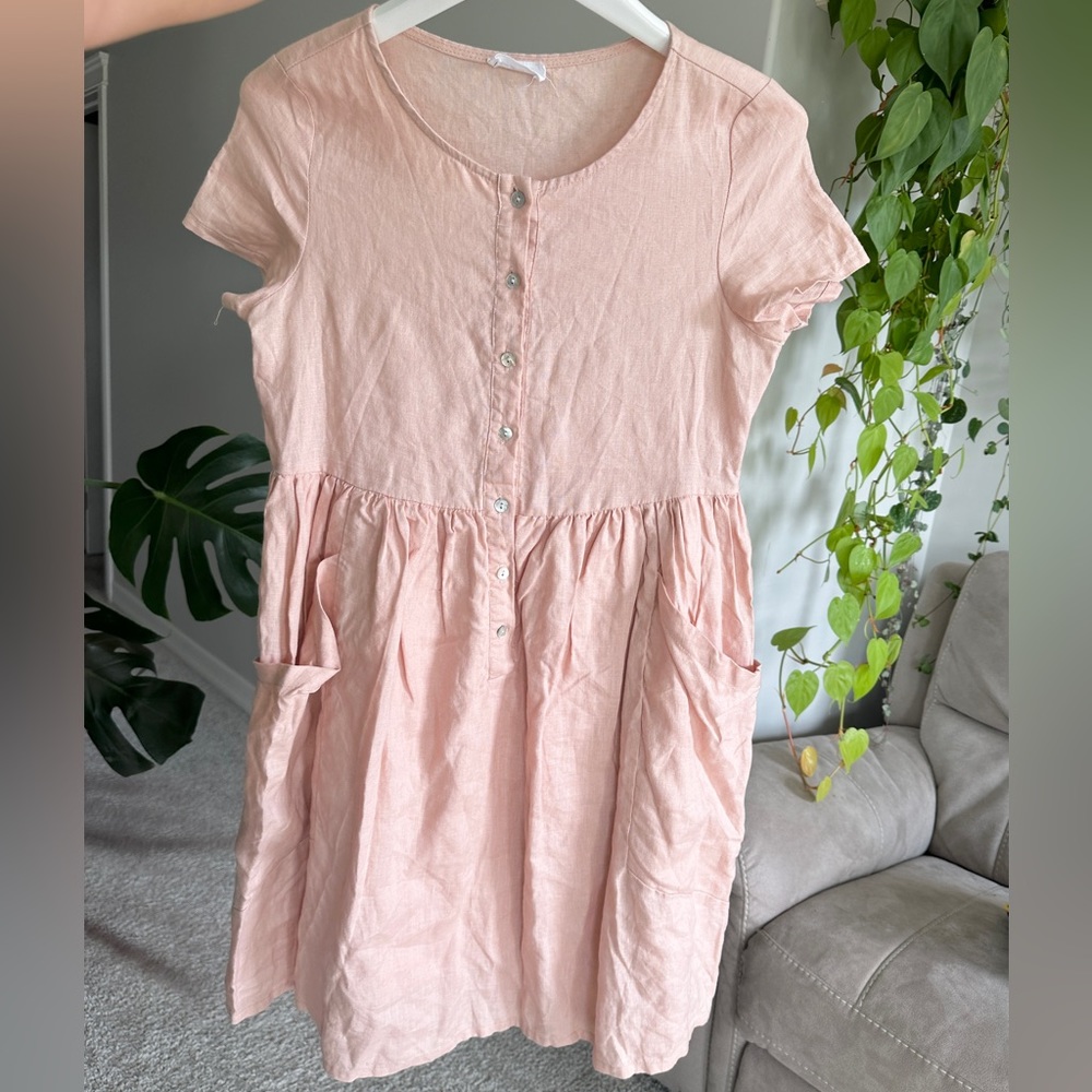 100% linen soft pastel pink dress
